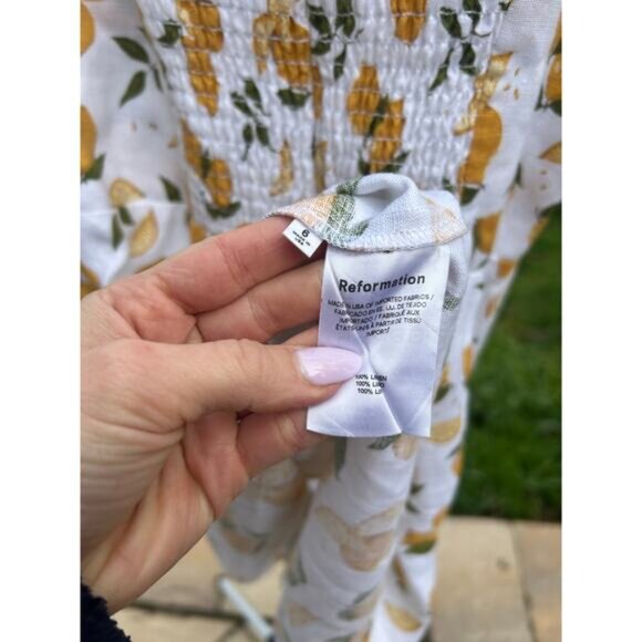 Reformation Pearson Linen Mini Dress Citron Lemon Print Size 6 - Picture 5 of 5